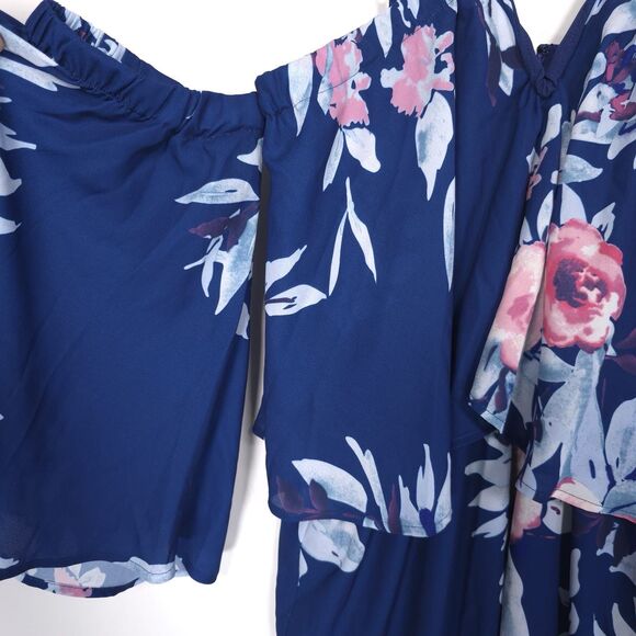 NWT Anthro YUMI KIM Size L Celine Mini Dress Women’s Blue Floral Cold Shoulder - Picture 9 of 11